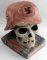 WWII GERMAN CONCRETE SKULL & STAHLHELM BOOKEND