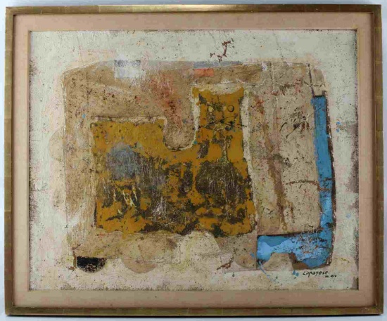 JOSE LAPAYESE DEL RIO YELLOW CAT PAINTING ON BOARD