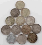 13 MIXED MORGAN AND PEACE SILVER DOLLAR COINS