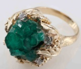 GOLD DIAMOND & RAW EMERALD CRYSTAL FORMATION RING