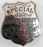 1937 CAMBRIA COUNTY DEPUTY SHERFF BADGE JOHNSTOWN