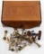 LOT OF CUFF LINKS & TIE PINS IN BROWN CASE