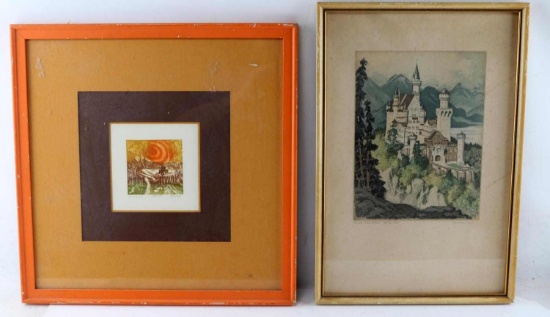 TWO FRAMED COLORED LANDSCAPE LITHOGRAPHS