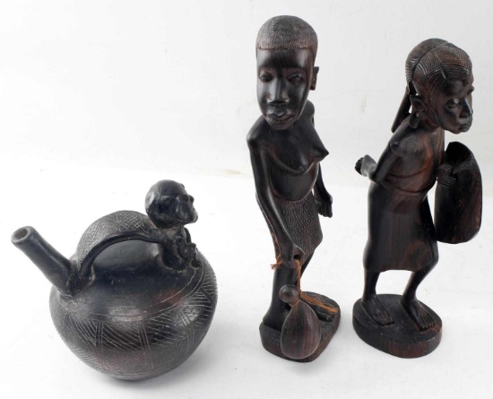 LOT OF THREE WOOD CARVED AFRICAN ART SCULPTURES