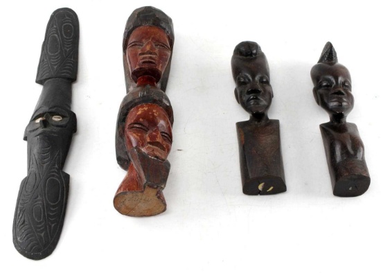 LOT OF FOUR AFRICAN WOODEN CARVED PIECES OF ART