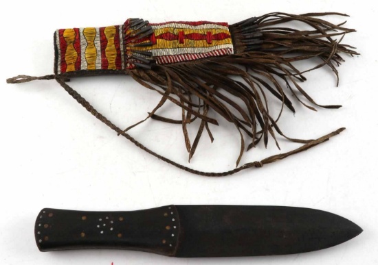 PLAINS INDIAN BRAIDED AND LEATHER SHEATH AND KNIFE