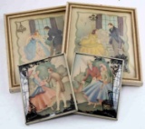 4 REVERSE PRINTED CONVEX GLASS 1942 PRINTS