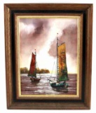 OIL ON CANVAS KOLLMAR NAUTICAL PAINTING BOATS