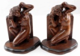 HAND CARVED WOODE NUDE BOOKENDS