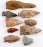 NATIVE AMERICAN GROUND FIND LOT OF 9 ARROWHEADS
