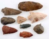 NATIVE AMERICAN GROUND FIND LOT OF 9 ARROWHEADS