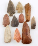 NATIVE AMERICAN GROUND FIND LOT OF 10 ARROWHEADS