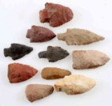 NATIVE AMERICAN GROUND FIND LOT OF 10 ARROWHEADS