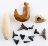LOT OF ARTIFACTS ECCENTRIC BIRD POINT FOSSIL SHELL