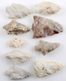 LOT OF 9 ARCHAIC ARROWHEAD POINTS MOST STEMMED