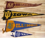LOT OF 4 VINTAGE UNIVERSITY BANNERS YALE IA IL MN