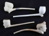 4 ANTIQUE CLAY FIGURAL TOBACCO PIPES