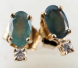 EMERALD & DIAMOND 14K GOLD PAIR EARRINGS