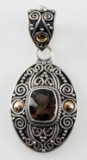 STERLING SILVER 18K GOLD SMOKY QUARTZ PENDANT