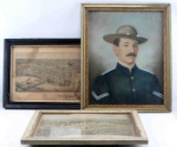 LOT OF TWO PRINTS & ONE PASTEL DRAWING OF SOLDIER