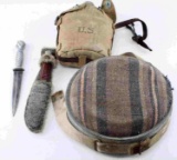LOT OF VINTAGE MILITARY EPHEMERA DAGGERS CANTEENS