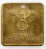 WWII GERMAN THIRD REICH GESTAPO IDENTIFICATION TAG