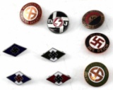 WWII GERMAN THIRD REICH LAPEL PIN LOT OF 9