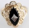 WOMENS 10K YELLOW GOLD ONYX & DIAMOND RING