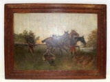 19TH CENTURY OIL ON BOARD PAINTING FRENCH SOLDIERS