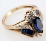 10K LADIES CLUSTER RING W BLUE GEMSTONE CENTER