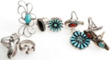 9 PIECE NATIVE AMERICAN & MEXICAN STERLING JEWELRY