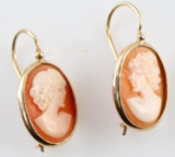 VINTAGE ITALIAN 14K GOLD & CAMEO DROP EARRINGS