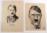 WWII ADOLF HITLER LITHOGRAPH & ORIGINAL PEN & INK