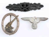 WWII GERMAN MIXED LOT OF BADGES AND CAP EAGLE