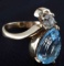 LADIES 14K YELLOW GOLD DIAMOND & TOPAZ RING