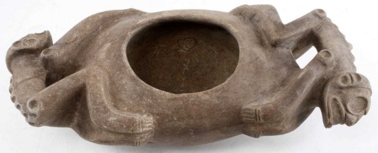 LARGE TAINO ANDESITE COHOBA VESSEL PAIRED FIGURES