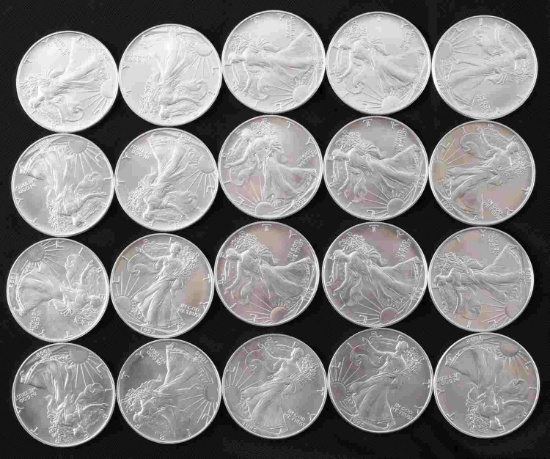 1992 AMERICAN SILVER EAGLE MINT ROLL OF 20 COINS