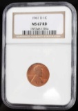 1961 D LINCOLN MEMORIAL CENT PCGS MS 67 RD