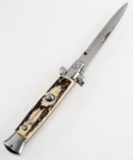 ITALIAN STAINLESS STEEL SWITCHBLADE W STAG GRIP