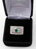 DIAMOND & EMERALD PLATINUM WOMENS RING SIZE 6