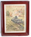 THIRD REICH WWII WATERCOLOR PAINTING SIGNED FRAMED