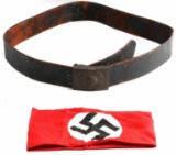 WWII GERMAN THIRD REICH ARMBAND & WWI BELT W BUCKL