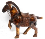 CARVED & INCISED WOODEN & METAL HORSE