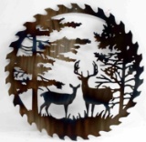 HEAT COLORED STEEL WALL ART OF DEER IN WOODS