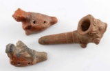 PRECOLOMBIAN CLAY OCARINA WHISTLE AND PIPE