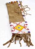 PLAINS INDIAN BEADED PIPE BAG BRAIN TANNED