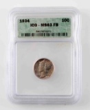 1934 MERCURY DIME SILVER COIN FULL BAND ICG GRADED