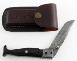 DAMASCUS FOLDING POCKET KNIFE W LEATHER SHEATH