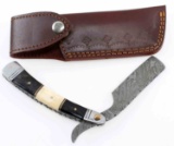 DAMASCUS STRAIGHT RAZOR IN LEATHER SHEATH KNIFE