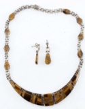 STERLING SILVER & TIGERS EYE NECKLACE & EARRINGS